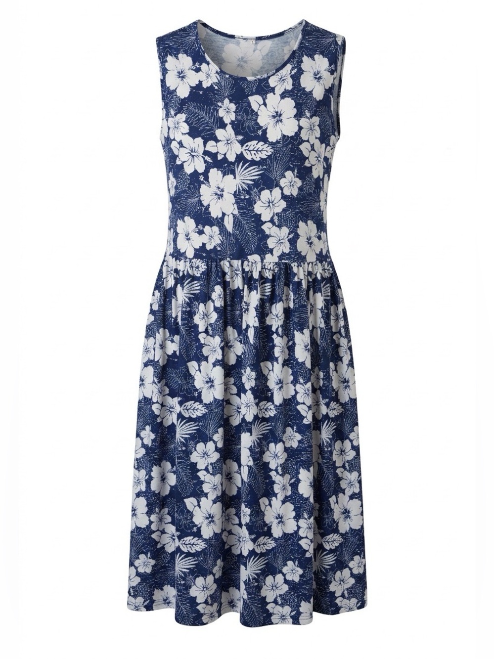 Sleeveless Navy Floral A-Line Dress